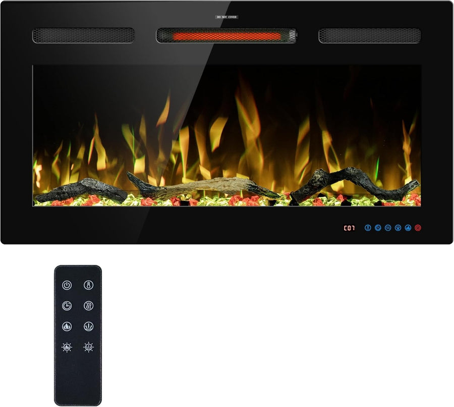 91cm WiFi Electric Fireplace Insert, Recessed Wall Mount, 13 Flame Colors