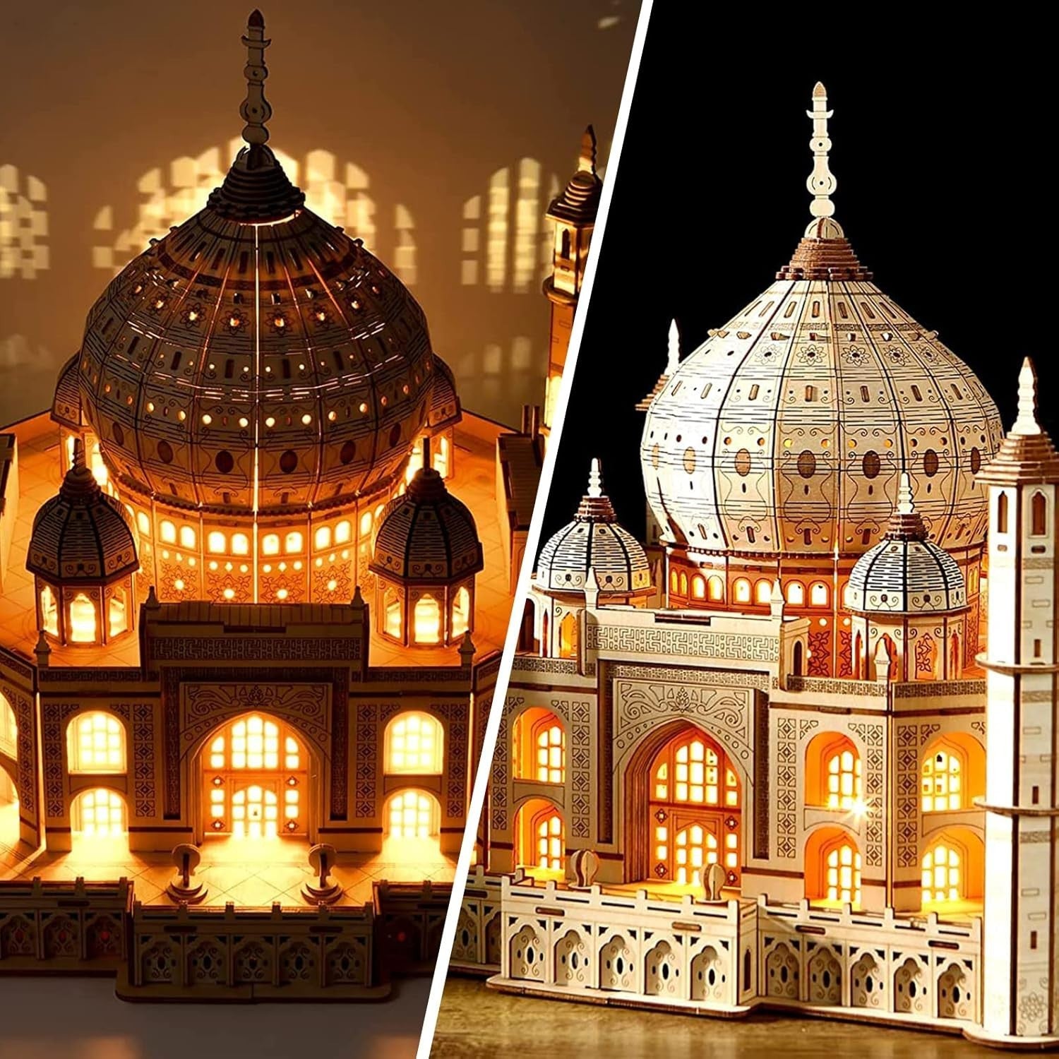 3D Wooden Taj Mahal Puzzle with LED Light, DIY Architectural Model Kit, 388 PCS