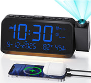 Projection Alarm Clock Blue LED Digits Temperature USB Charging Bedside