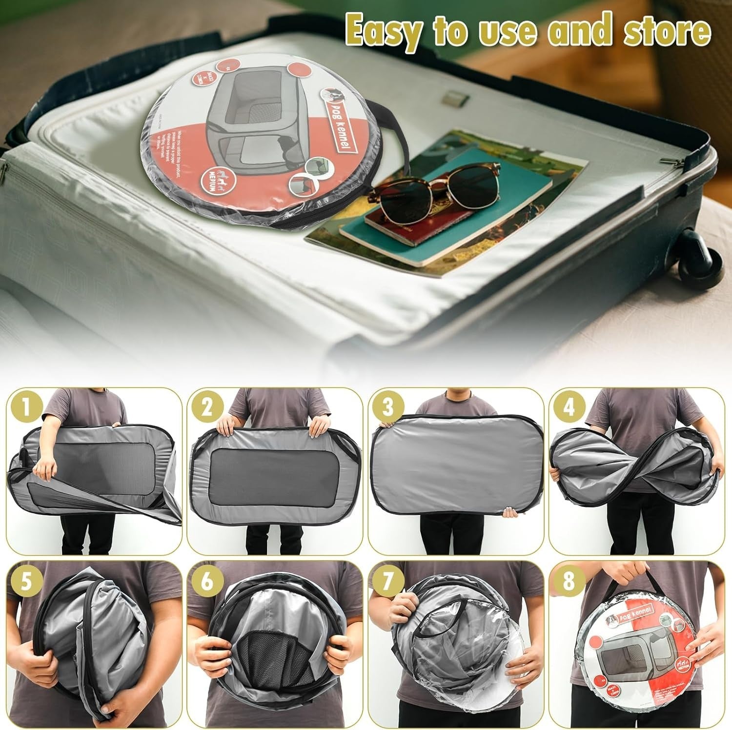 Pop-Up Foldable Dog Travel Crate Pet Carrier Tent for Small/Medium Dogs