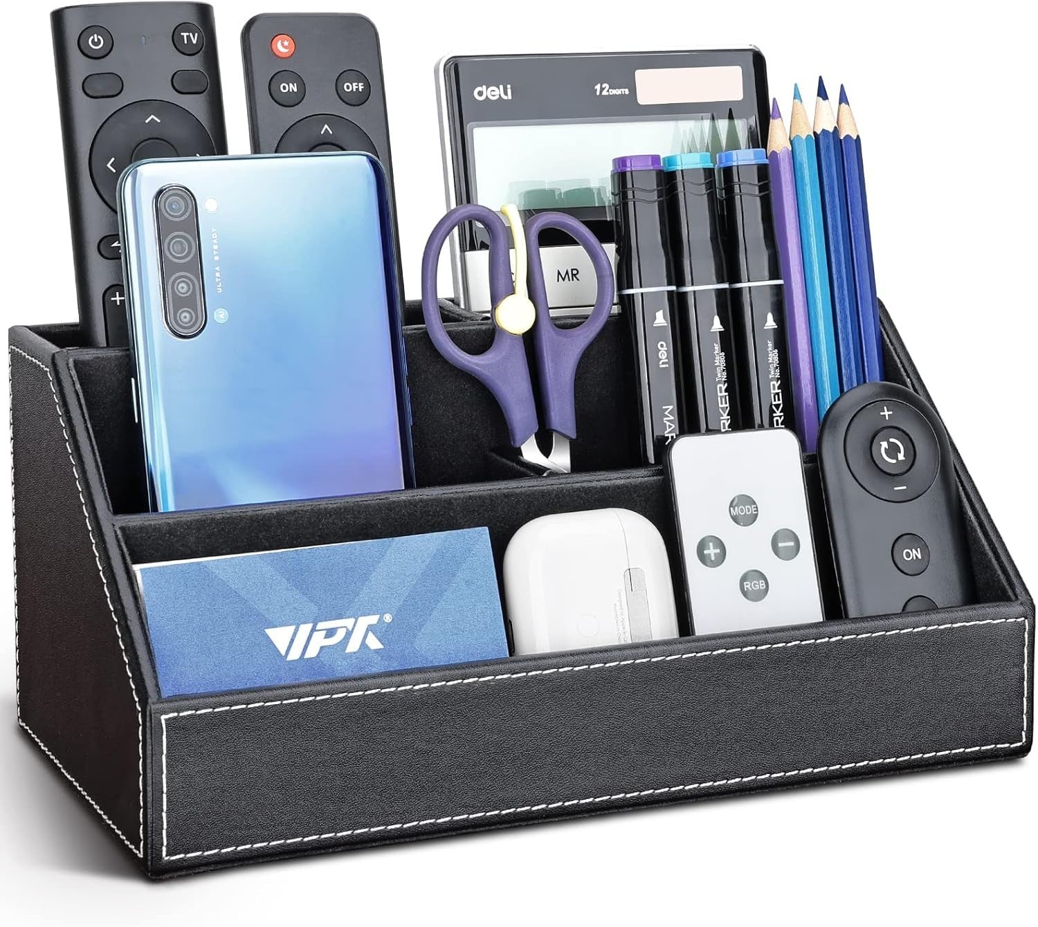 Black Multi-Compartment Desk Organizer – Pen, Phone & Office Tidy