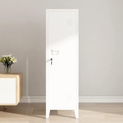 Tall Metal Locker Cabinet White Lockable Office Storage Cupboard
