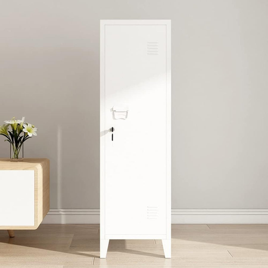 Tall Metal Locker Cabinet White Lockable Office Storage Cupboard
