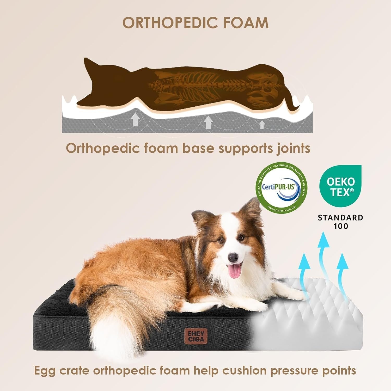 Orthopedic XXL Dog Bed 119x73x9cm Washable Cover Non Slip Black