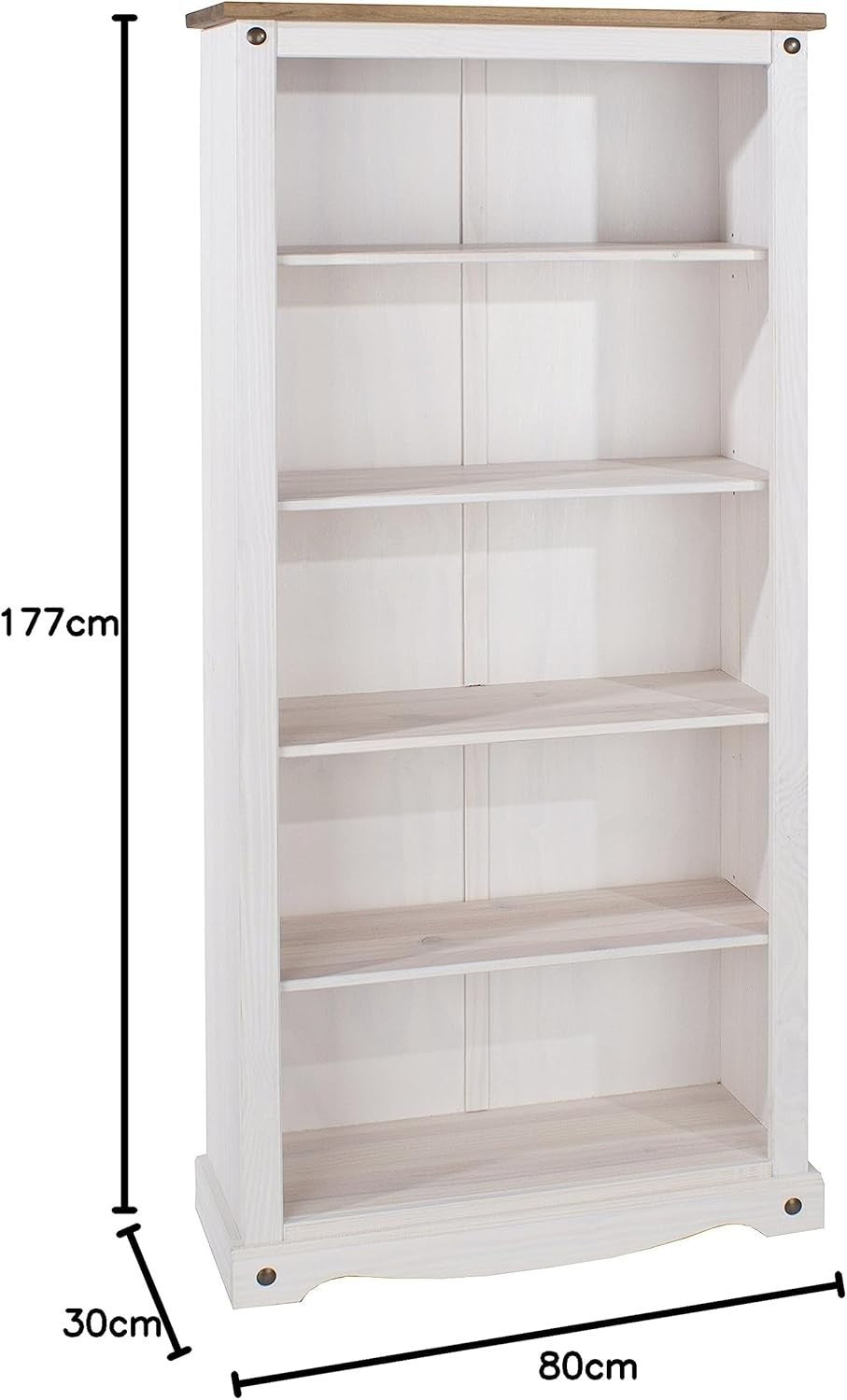 Solid Pine 5 Tier Tall Bookcase Wooden Storage Shelves White