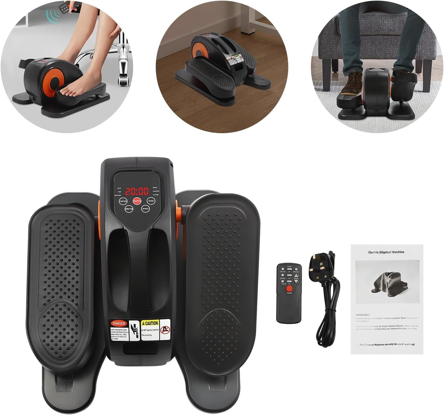 Under Desk Elliptical Machine Quiet Seated Pedal Exerciser Remote Control