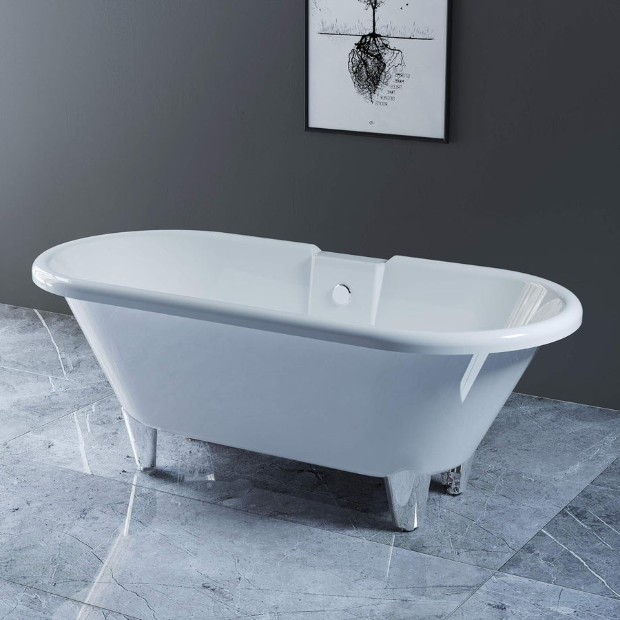 1750x800mm Traditional Freestanding Roll Top Bath Acrylic Chrome Claw Feet