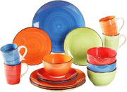 16pc Colourful Dinner Set Plates Bowls Mugs Hand Painted Stoneware Set