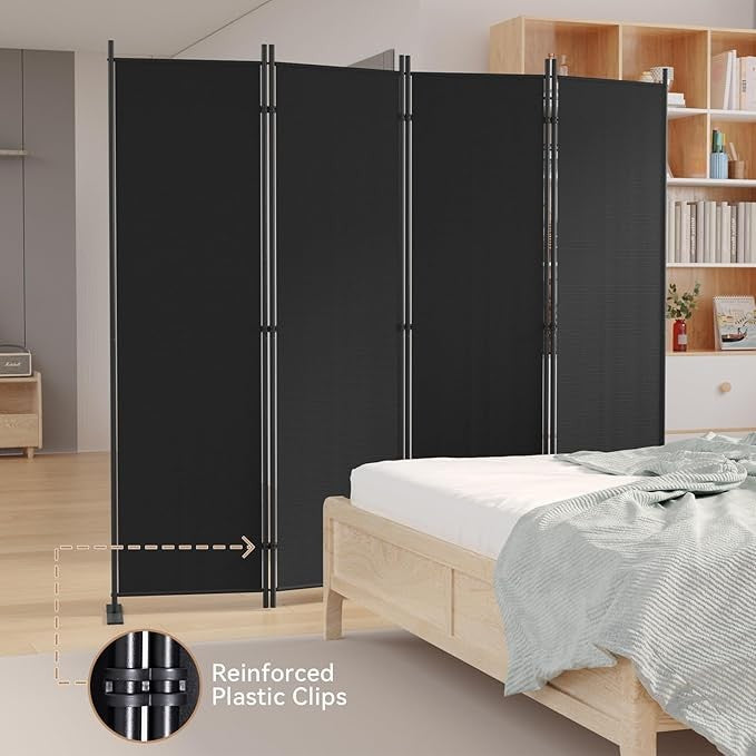 4-Panel 6FT Folding Room Divider Black Privacy Screen Partition Wall Office