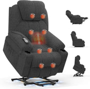 Power Lift Recliner Chair Massage Heat USB Type-C Cup Holders Fabric Deep Grey