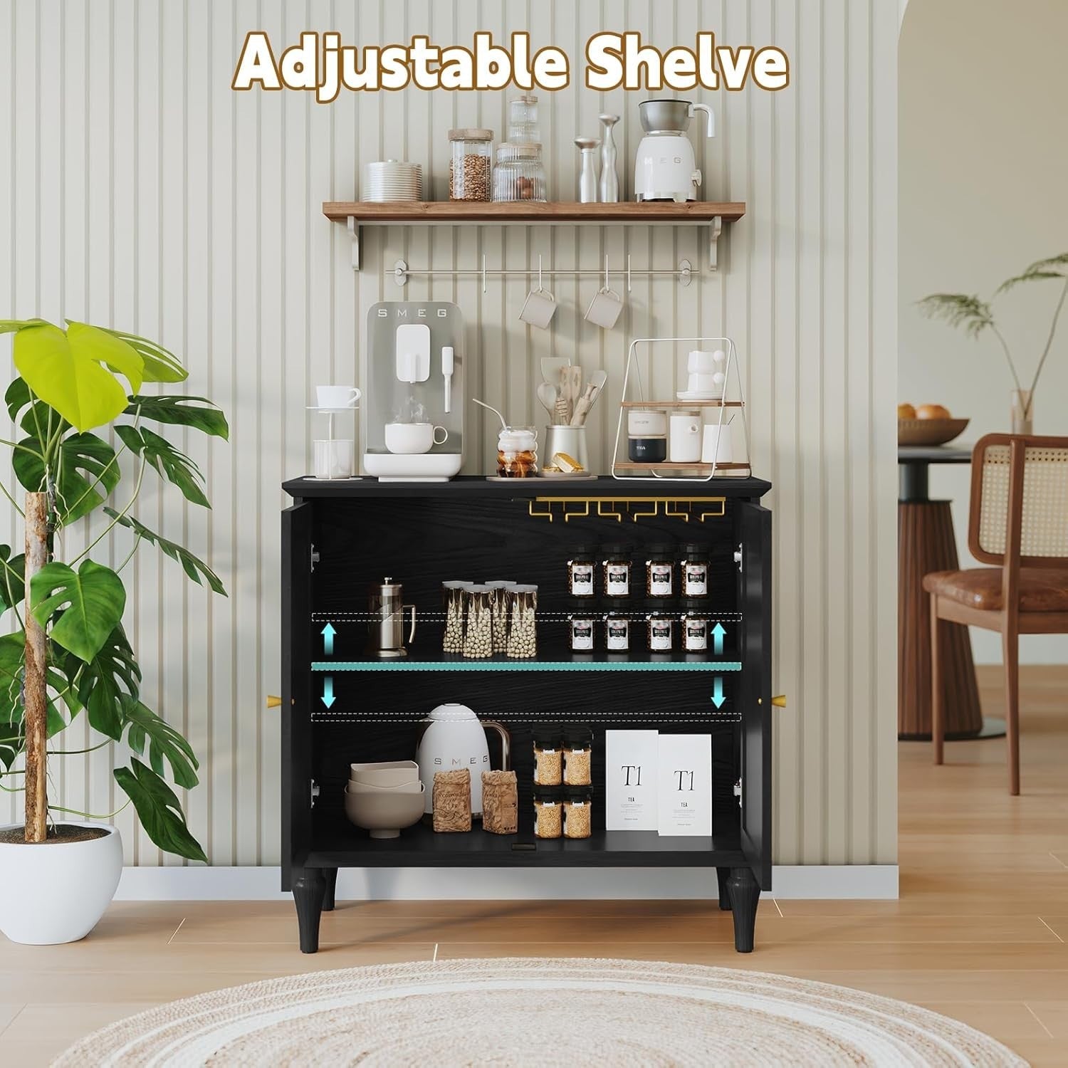 Mid-Century Wooden Drinks Cabinet with Wine Glass Rack & Storage for Home Bar