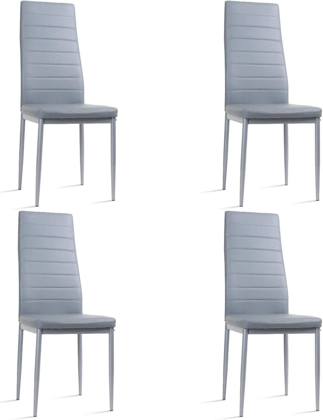 Round Glass Dining Table Set with 4 Grey PU Chairs 90cm Modern