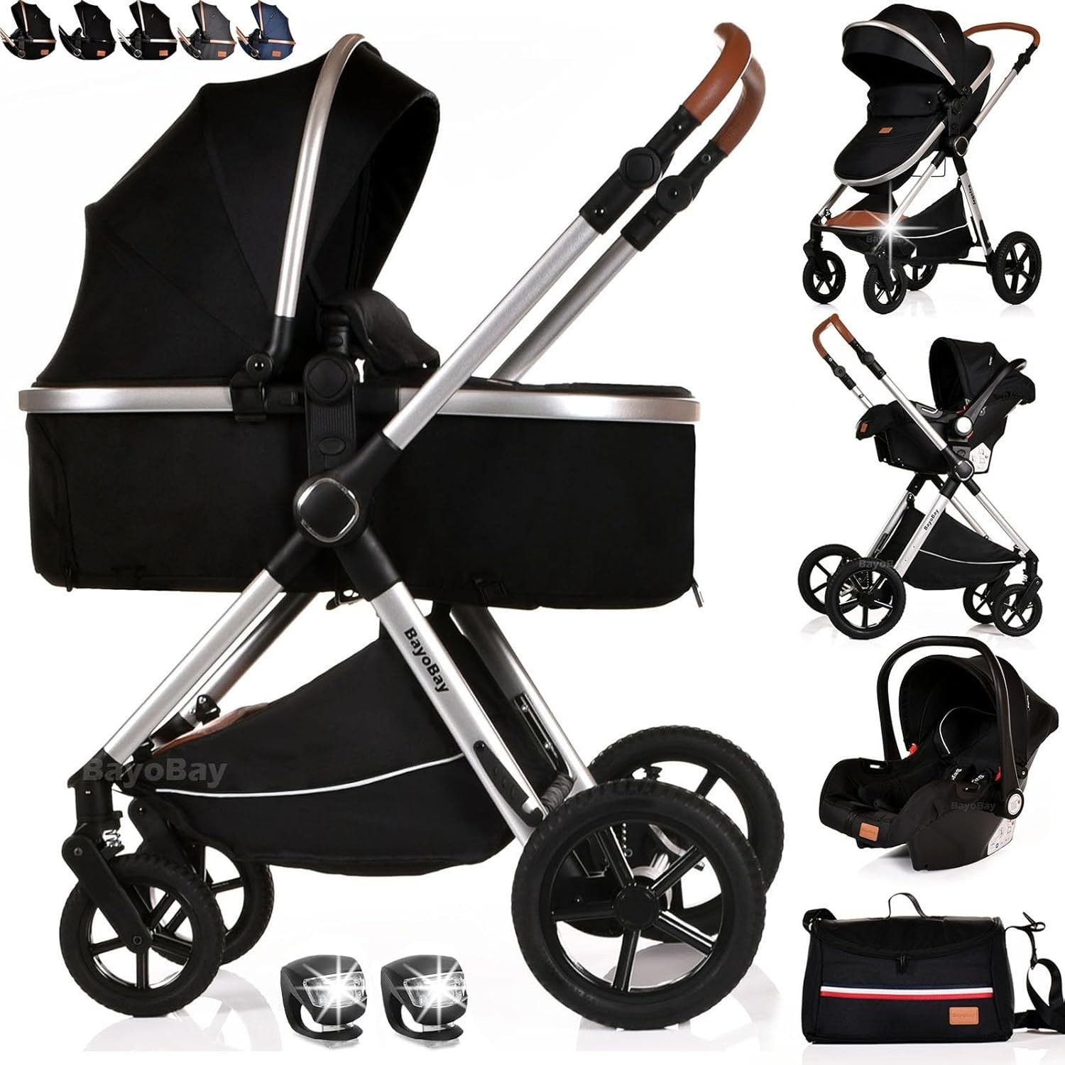 3 in 1 Baby Pram Travel System with Car Seat Carrycot Folding Pushchair