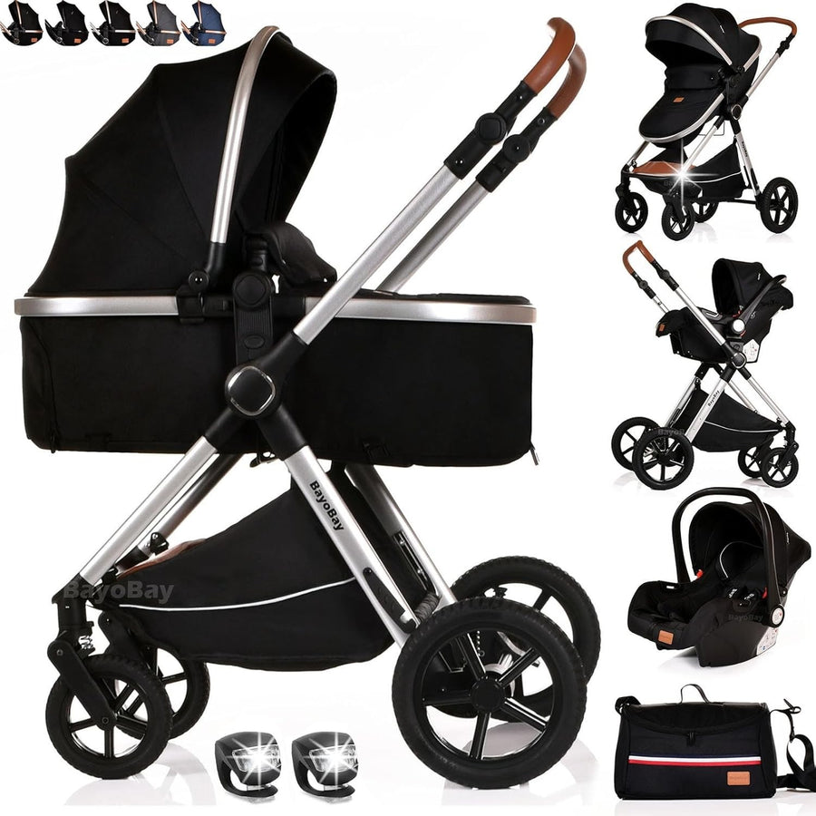 3 in 1 Baby Pram Travel System with Car Seat Carrycot Folding Pushchair