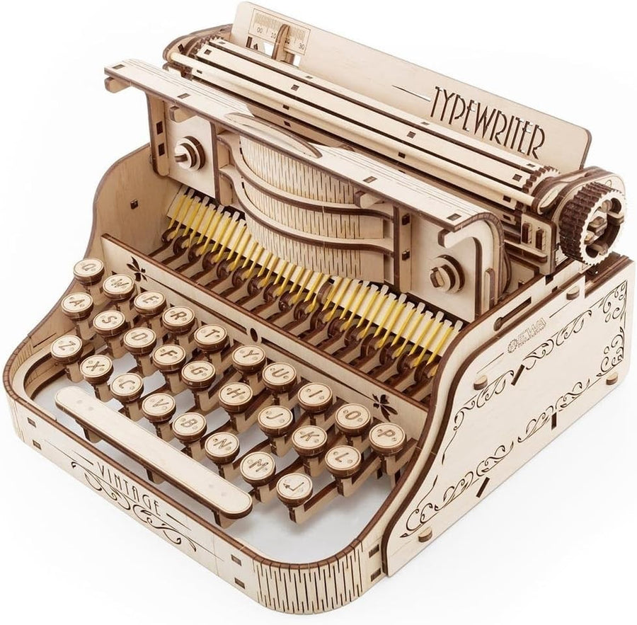 3D Wooden Typewriter Puzzle Mechanical DIY Model Kit 453PCS Retro Decor