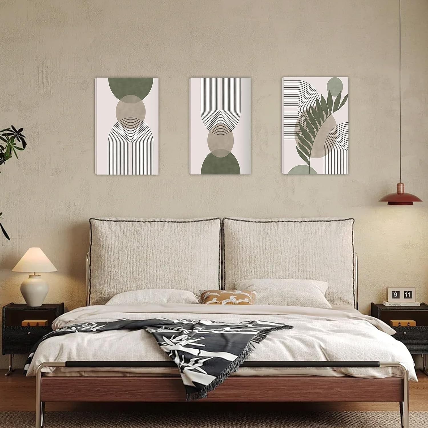 Sage Green Abstract Canvas Wall Art 3 Pcs 10x7.9in Bedroom Decor