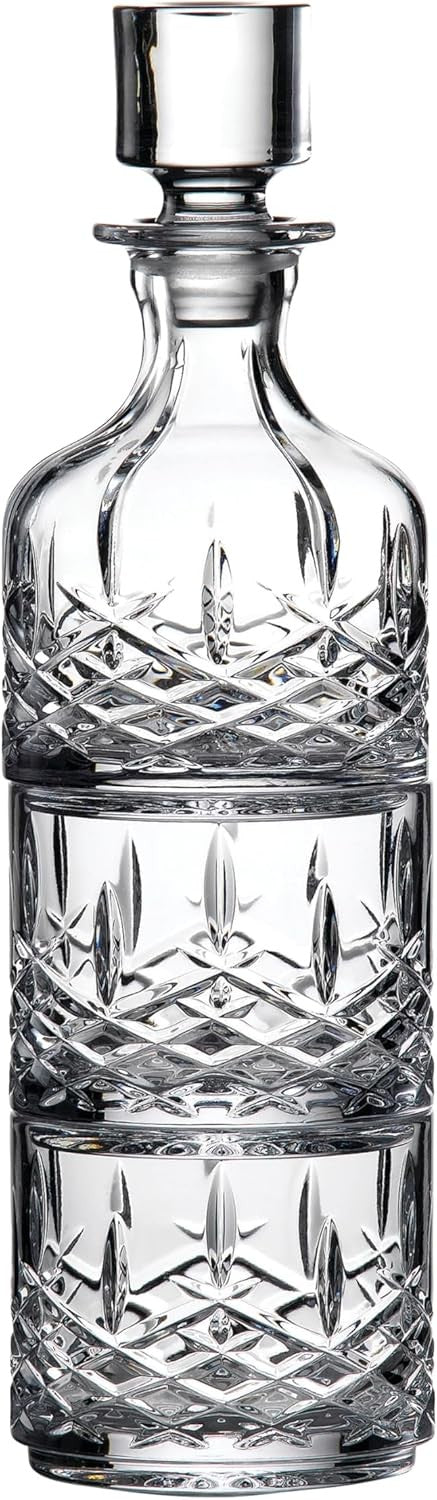 Crystal Stacking Whiskey Decanter & Tumbler Set Elegant Cut Glass Design