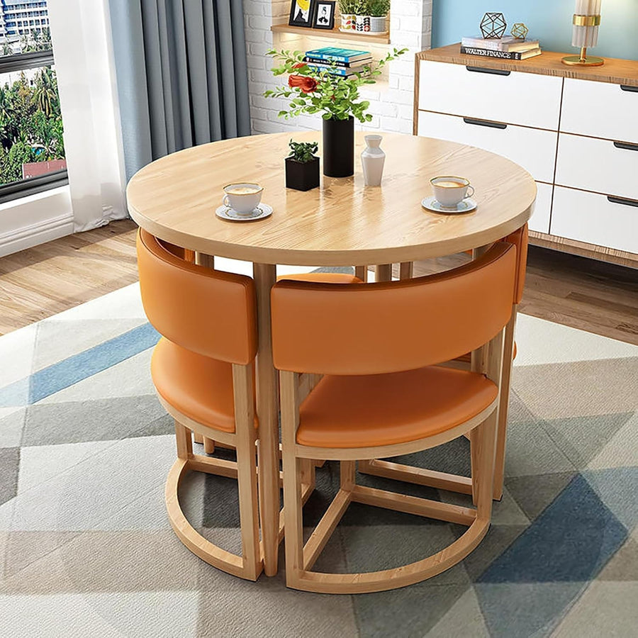 80cm Leather Office Meeting Table Set – Round Conference Desk with 4 Chairs