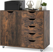 Rustic Brown Mobile File Cabinet 78x40x65cm 5 Drawer Printer Stand