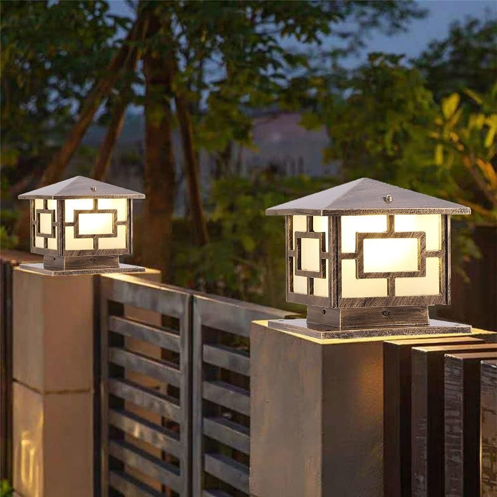 Waterproof Square Garden Post Light – Retro E27 Outdoor Lantern