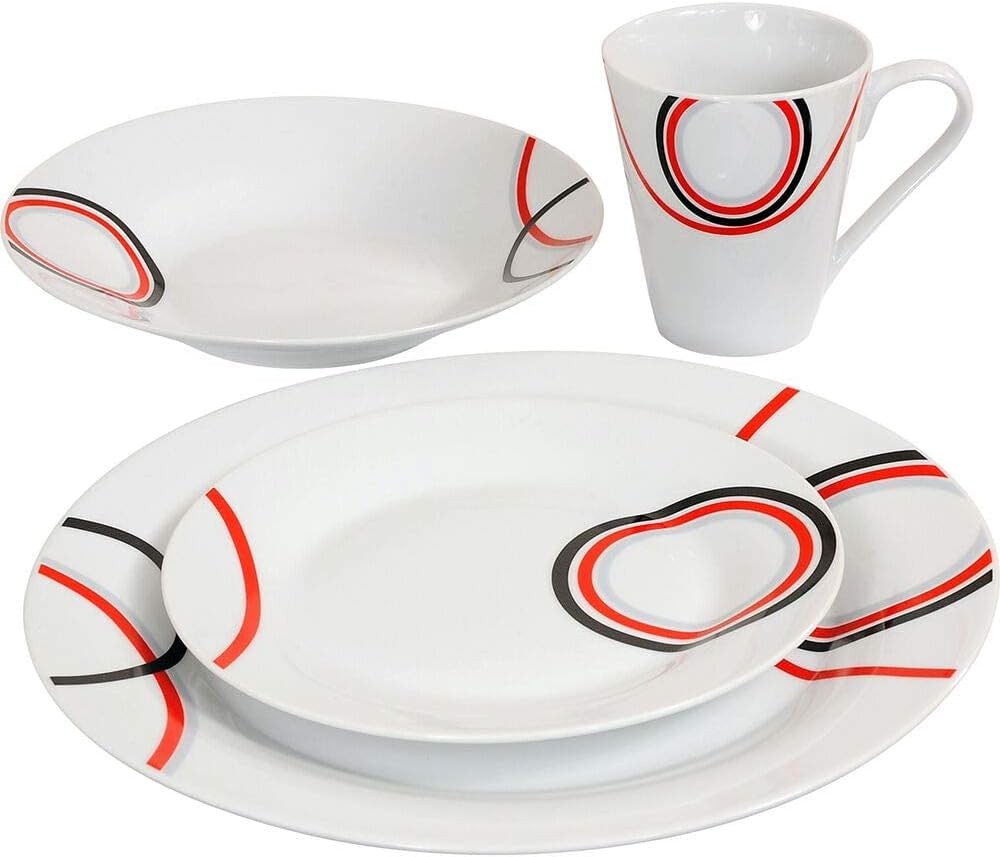 16pc Porcelain Dinner Set Plates Bowls Mugs Microwave Dishwasher Safe