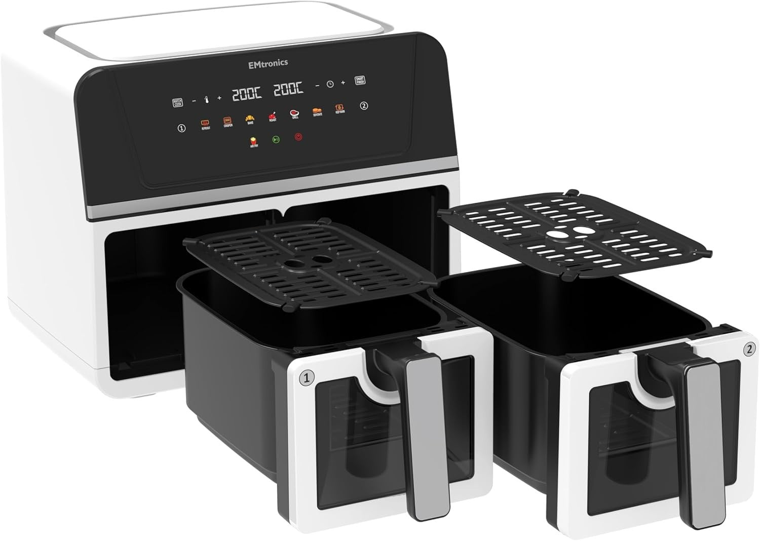 Dual Zone 9L Air Fryer 2400W Family Size | Viewing Windows | Smart Finish White