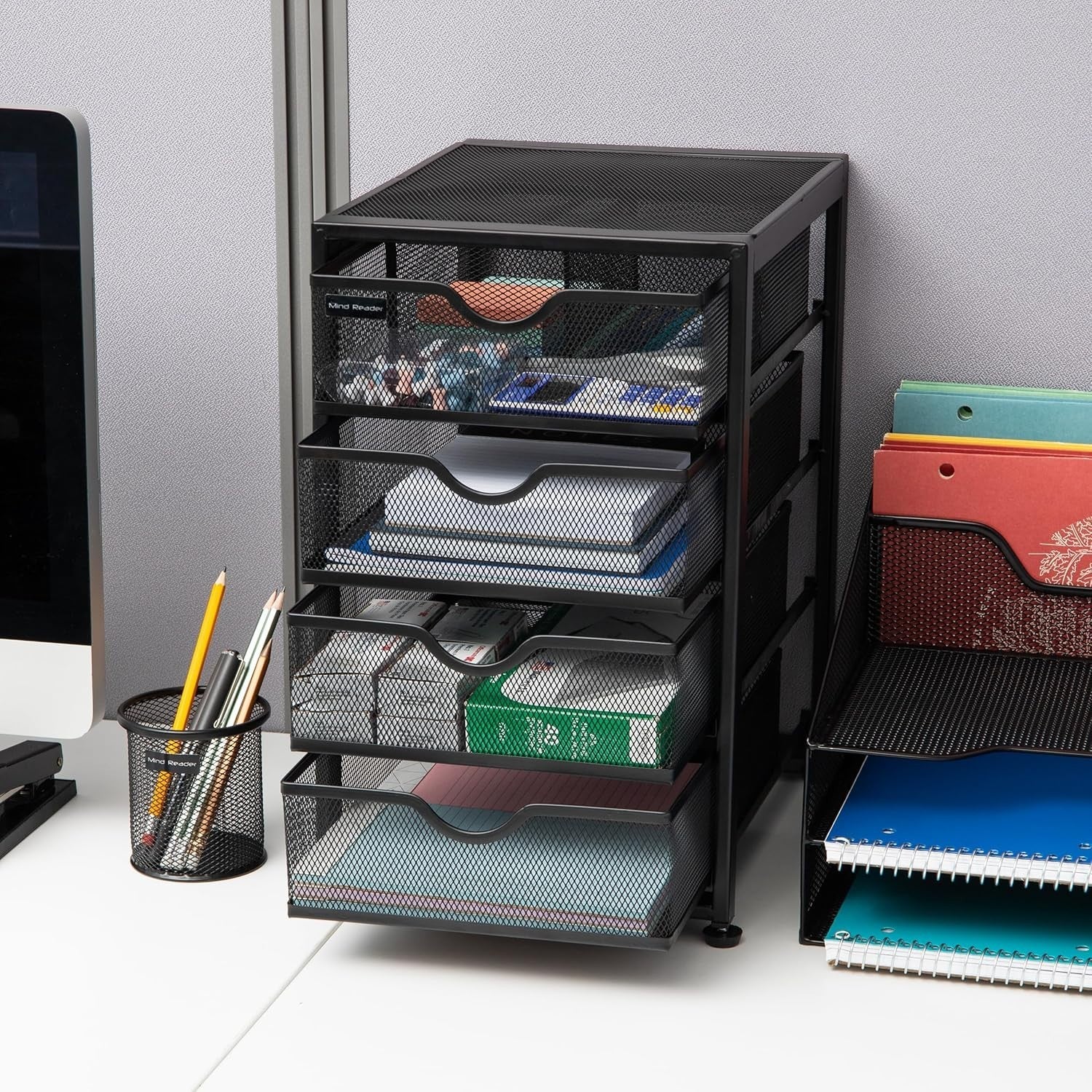 4-Drawer Metal Mesh Desk Organizer, File Storage Cabinet, Home Office