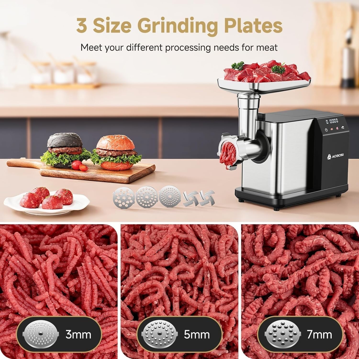 Electric Meat Grinder Food Mincer Sausage Maker Cookie Press 3 Plates