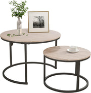 Set of 2 Round Coffee Table Side End Tables Modern Nesting Storage Accent Black-