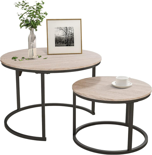 Set of 2 Round Coffee Table Side End Tables Modern Nesting Storage Accent Black-