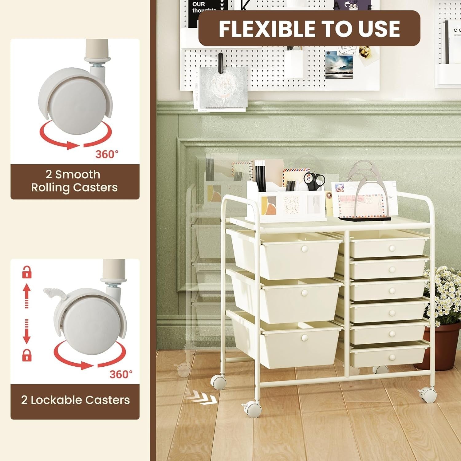 9 Drawer Rolling Storage Trolley Utility Cart Organizer Wheels White
