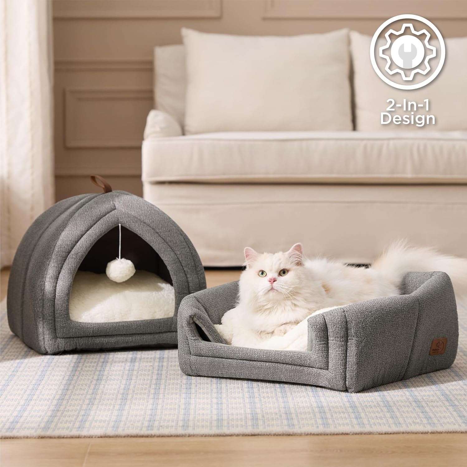 44cm Cat Igloo Tent Bed Foldable Washable Cushion Grey