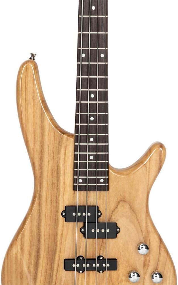 Full Size 4 String Electric Bass Guitar Beginner Kit Natural Wood