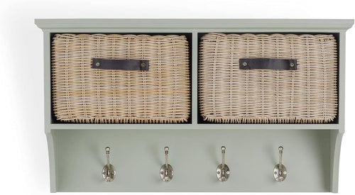 Wall Mounted Coat Rack with Baskets Sage Green Hallway Storage Shelf Unit