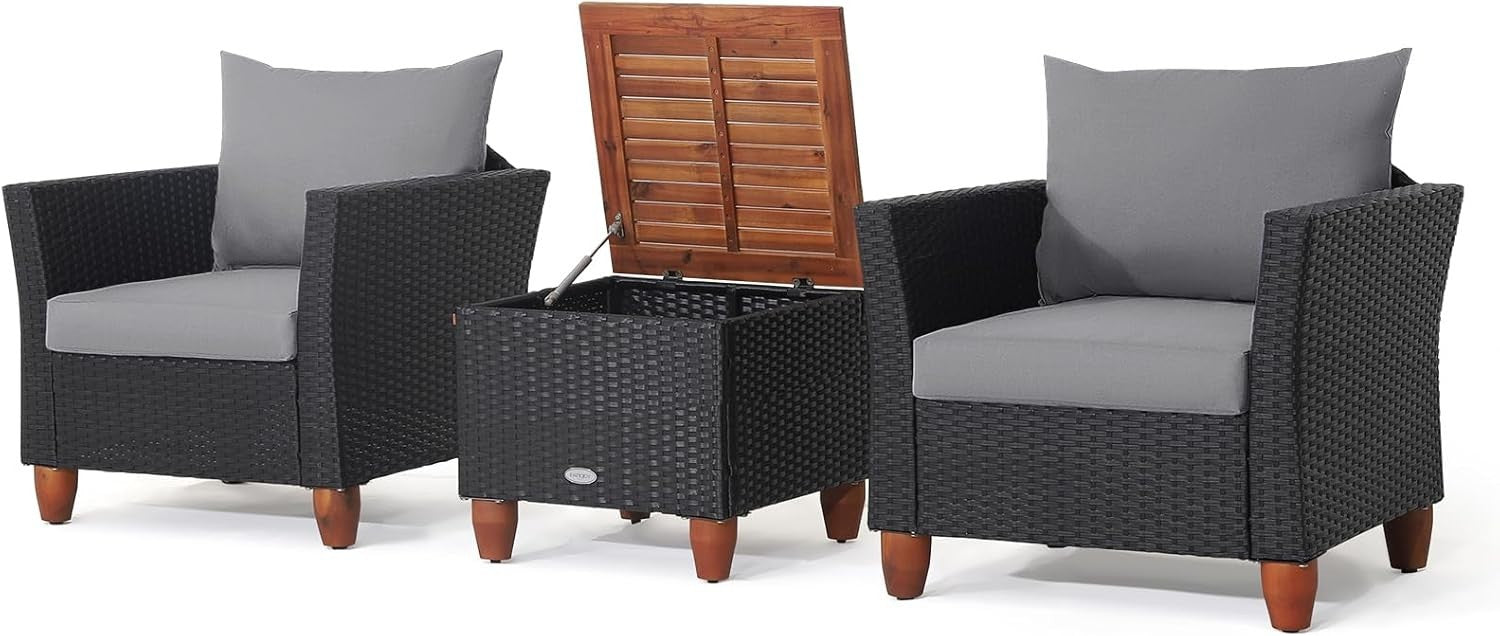 3pc Rattan Garden Furniture Set Wicker Chairs Table Outdoor Patio