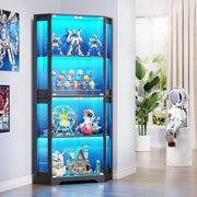 65" Tall LED Display Cabinet Corner Glass Shelves With Sensor Modern Storage