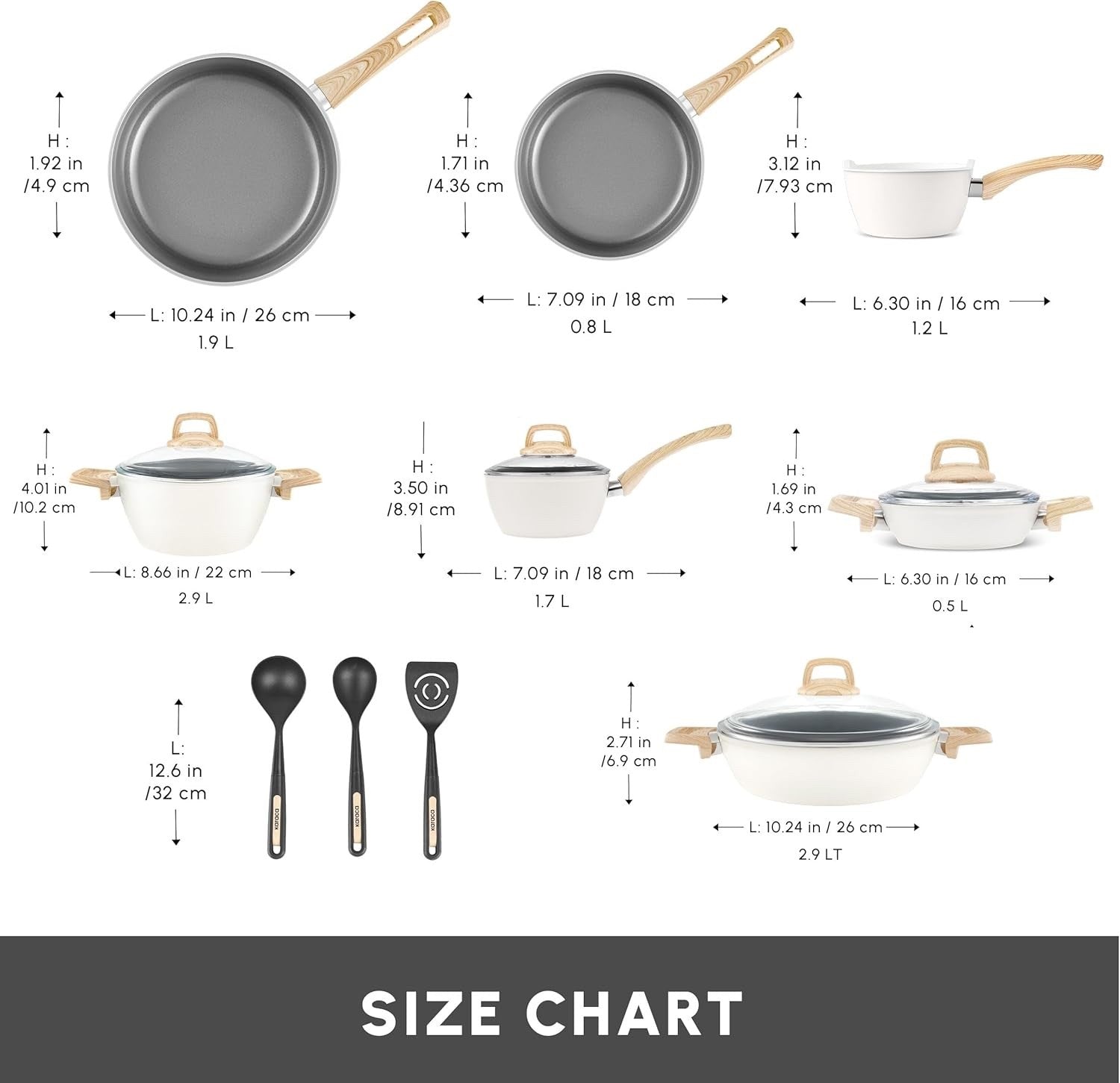 15Pcs Cream Ceramic Non-Stick Cookware Set with Lids & Utensils, PFAS-Free