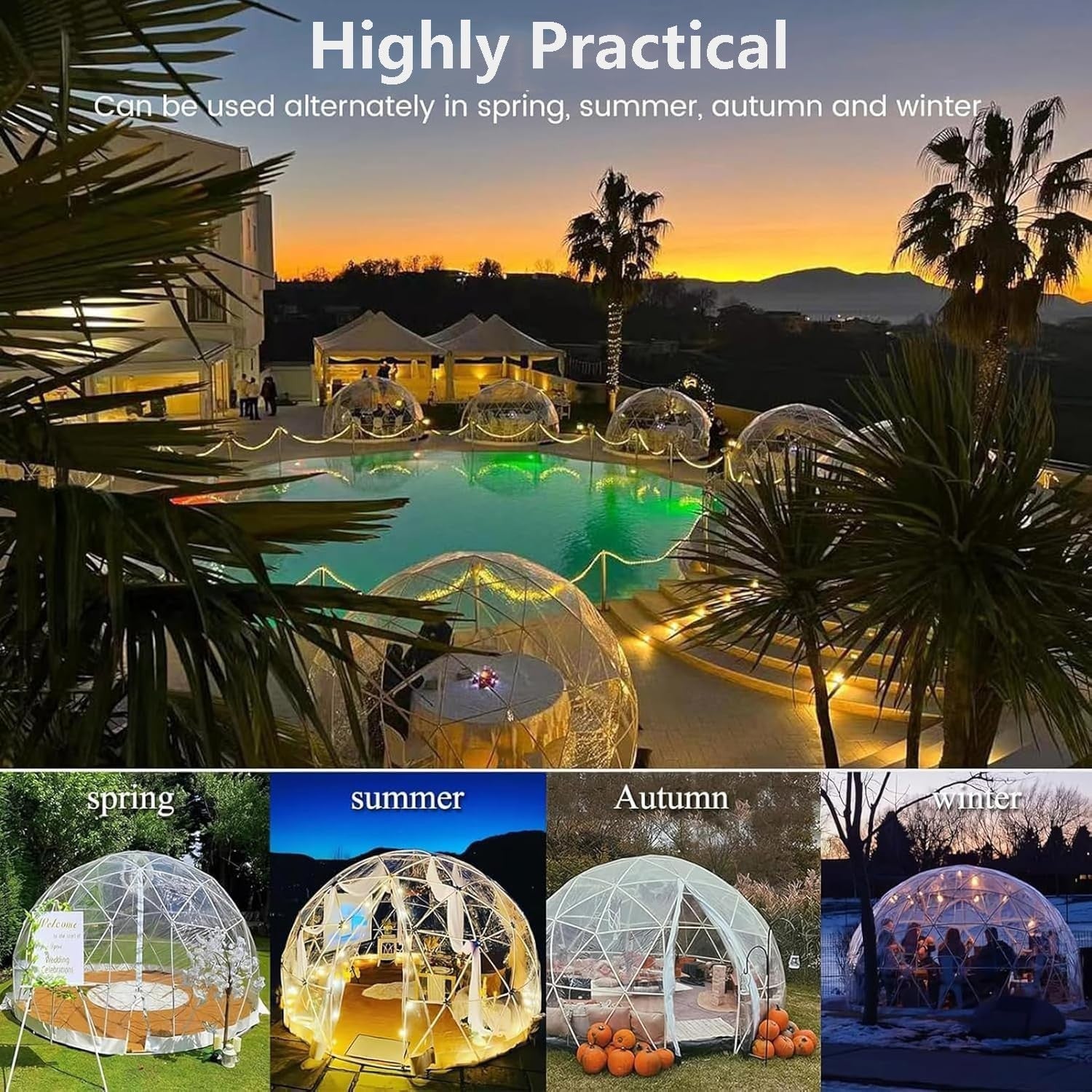 Luxury 12ft Geodesic Dome Greenhouse PVC Transparent 360° Outdoor Garden Pod