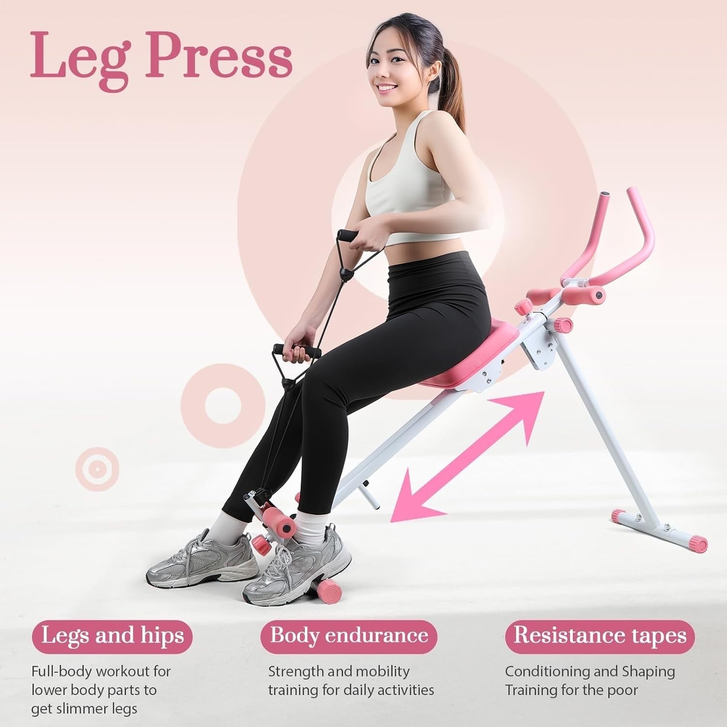 4-in-1 Rowing & Ab Machine Foldable Full Body Trainer Quiet Slide 120KG Pink