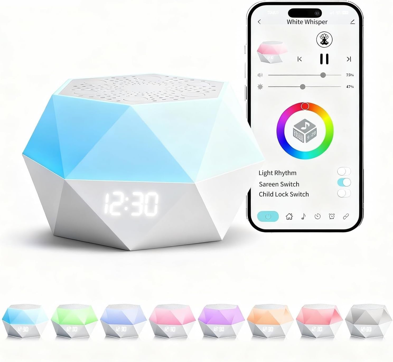 Smart White Noise Machine for Sleep – 32 Soothing Sounds, Night Light, Timer