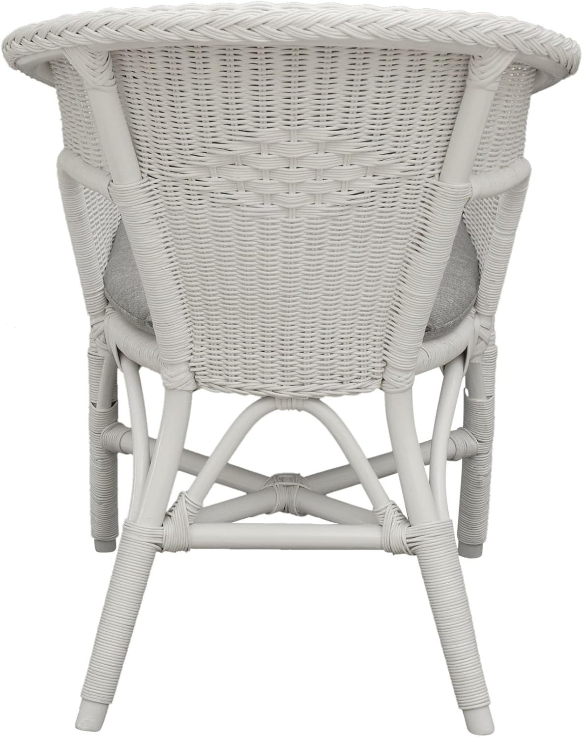 White Rattan Armchair with Cushion Stacking Wicker Lounge Chair Indoor Outdoor