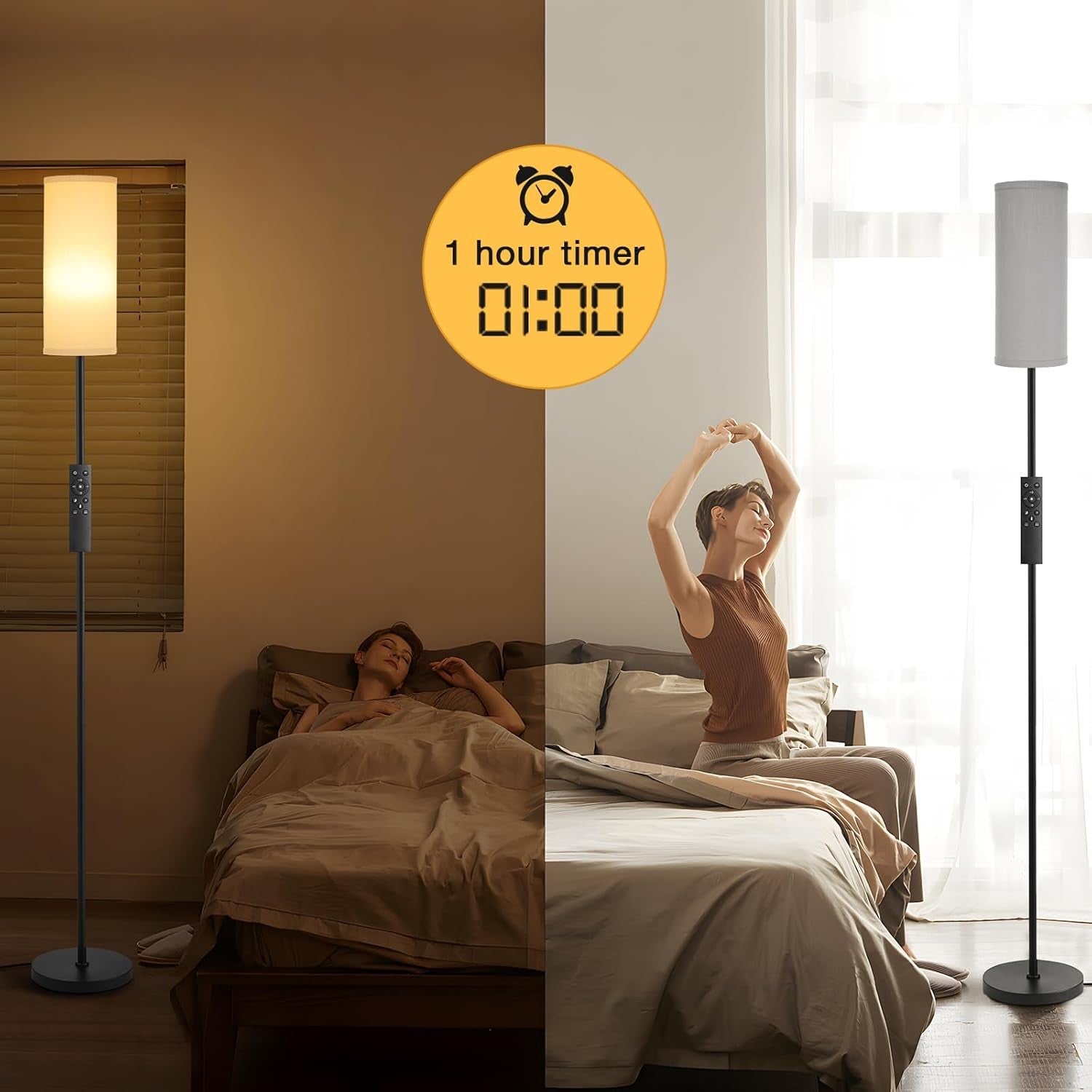 Grey Corner Floor Lamp Remote Control Dimmable Standing Light Living Room