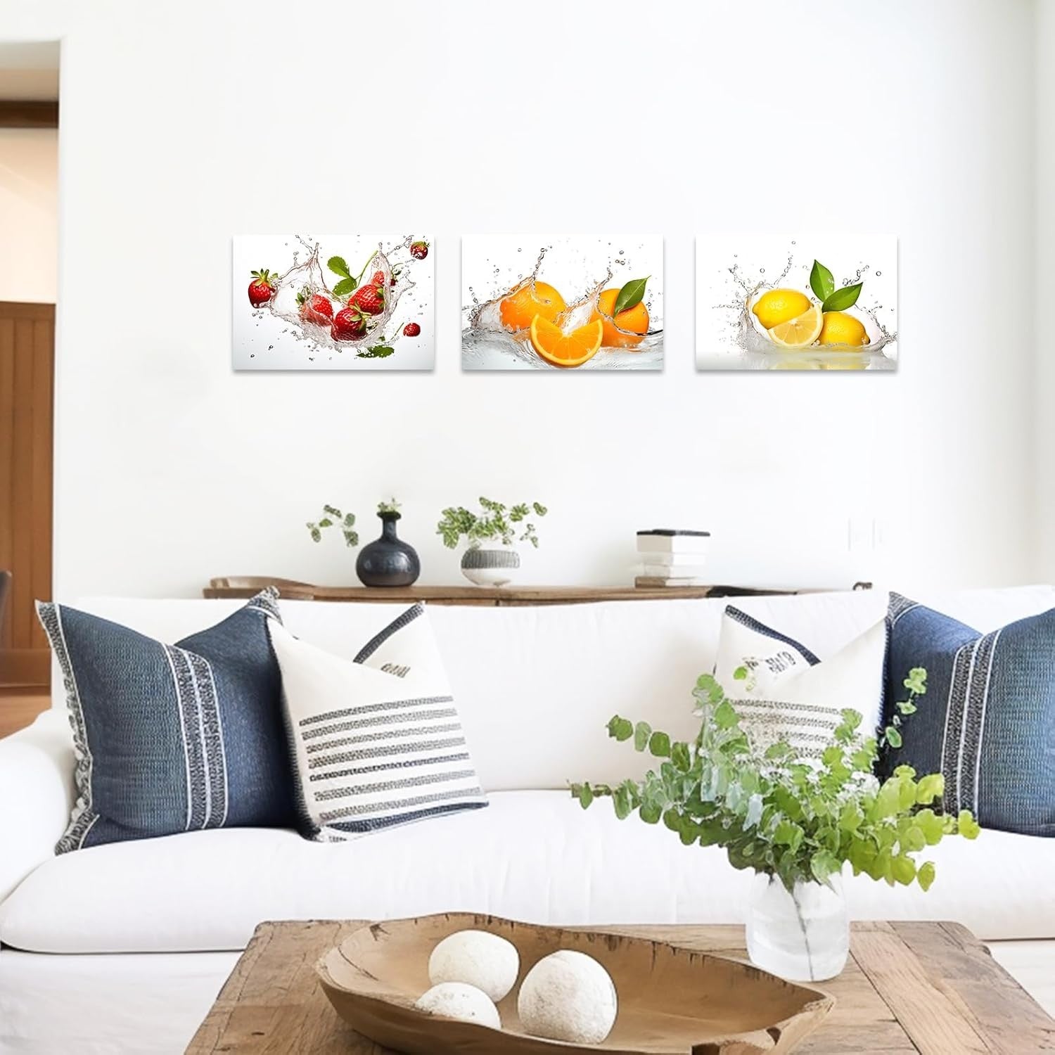 3-Piece Fruit Canvas Wall Art 28x35cm Fresh Orange Lemon Strawberry