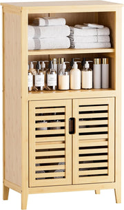 Natural Bamboo Floor Cabinet with Shutter Doors Adjustable Shelves