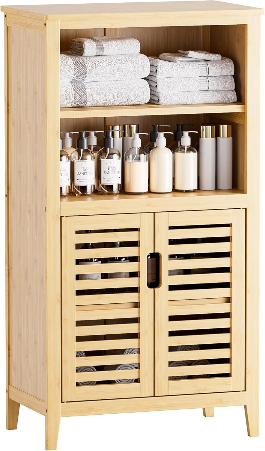 Natural Bamboo Floor Cabinet with Shutter Doors Adjustable Shelves