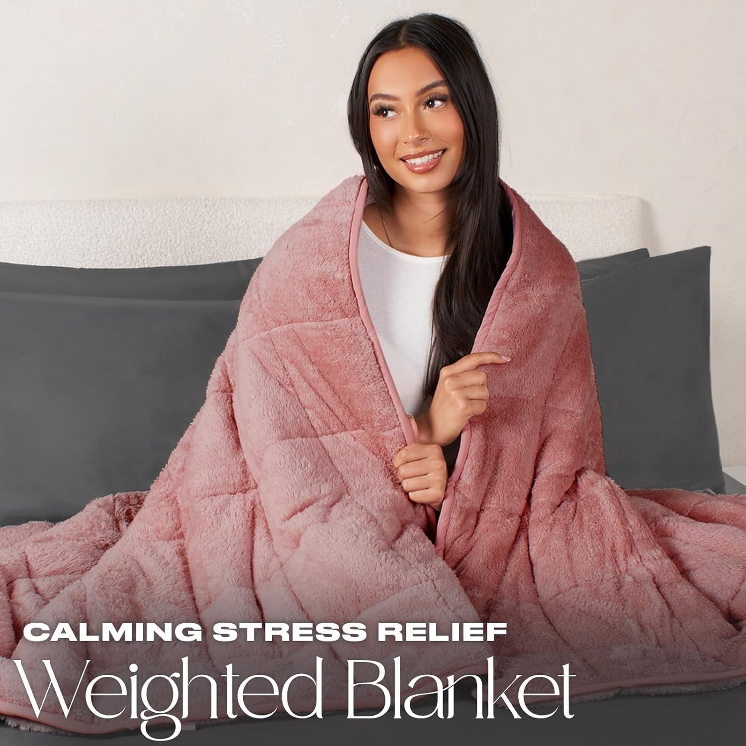 Teddy Fleece Weighted Blanket Blush Pink 6kg 125x180cm Calming Comfort