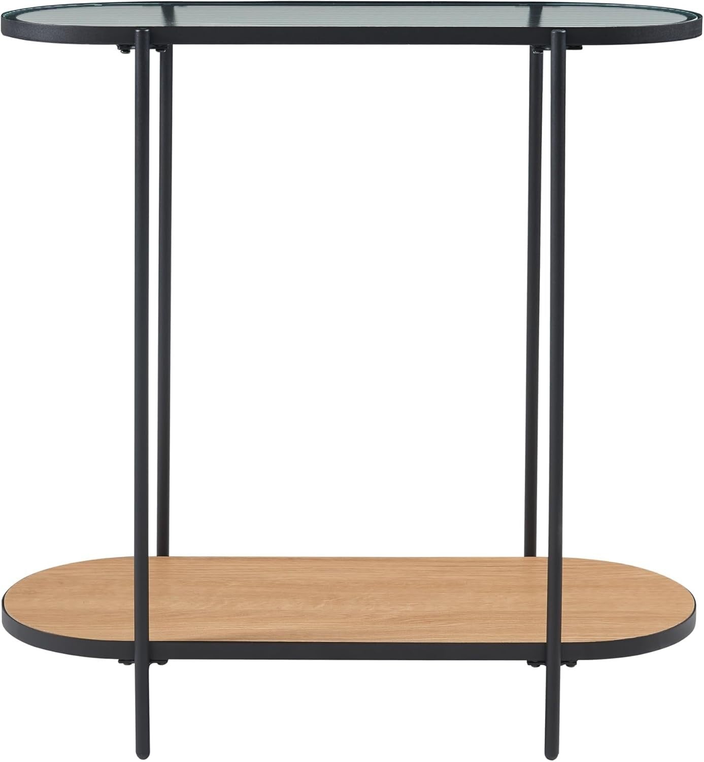 Stylish Console Table with Glass Top & Oak Shelf, 80x30x80cm, Slim Design