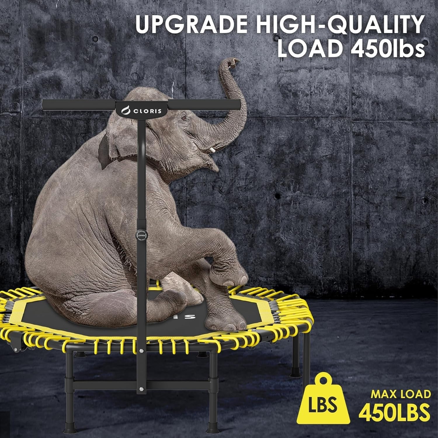 48” Folding Fitness Trampoline Rebounder w Adjustable Handle 450lbs