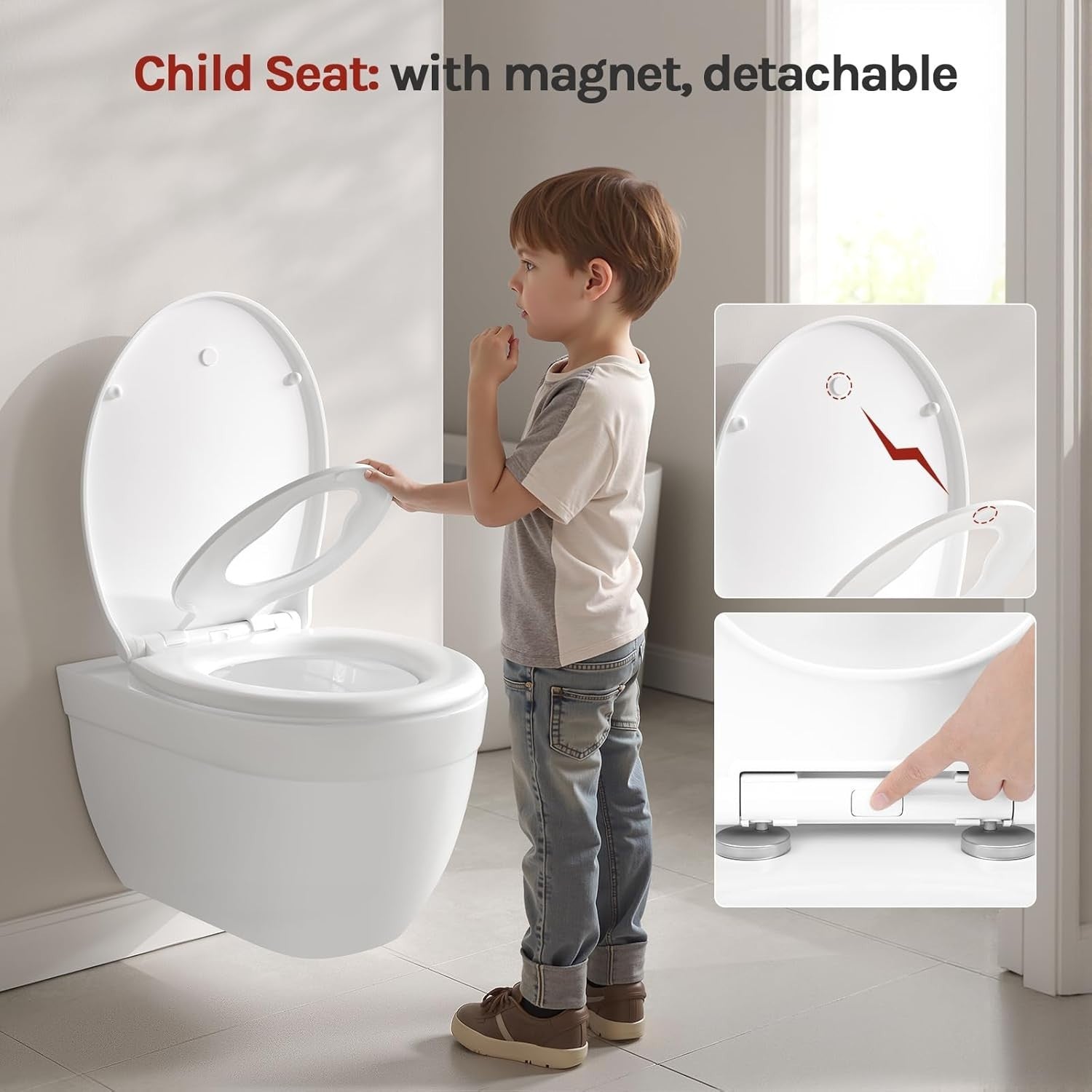 Family Toilet Seat Soft Close Toddler Child Seat Quick Release Adjustable White