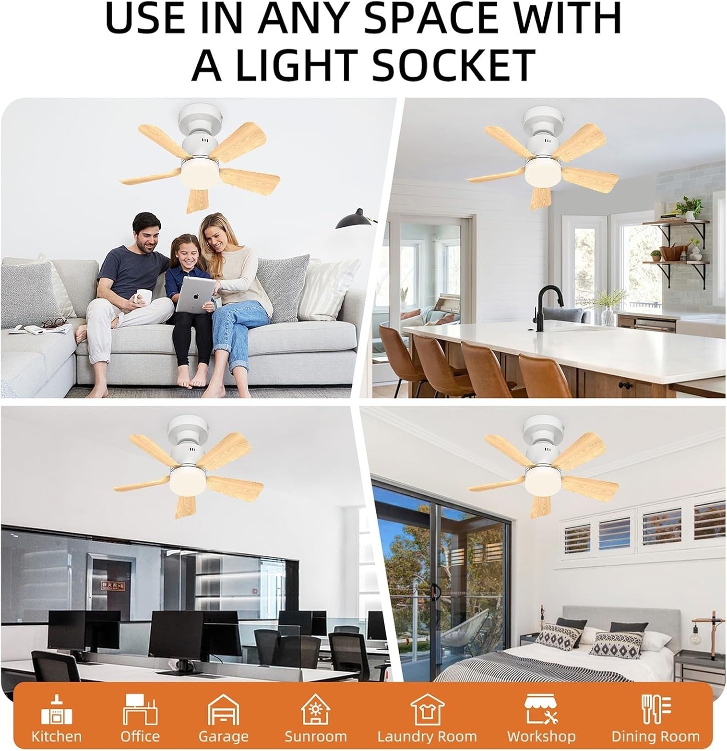 45cm Screw-In Ceiling Fan Light 4 Speeds 3 Colors Wood Grain
